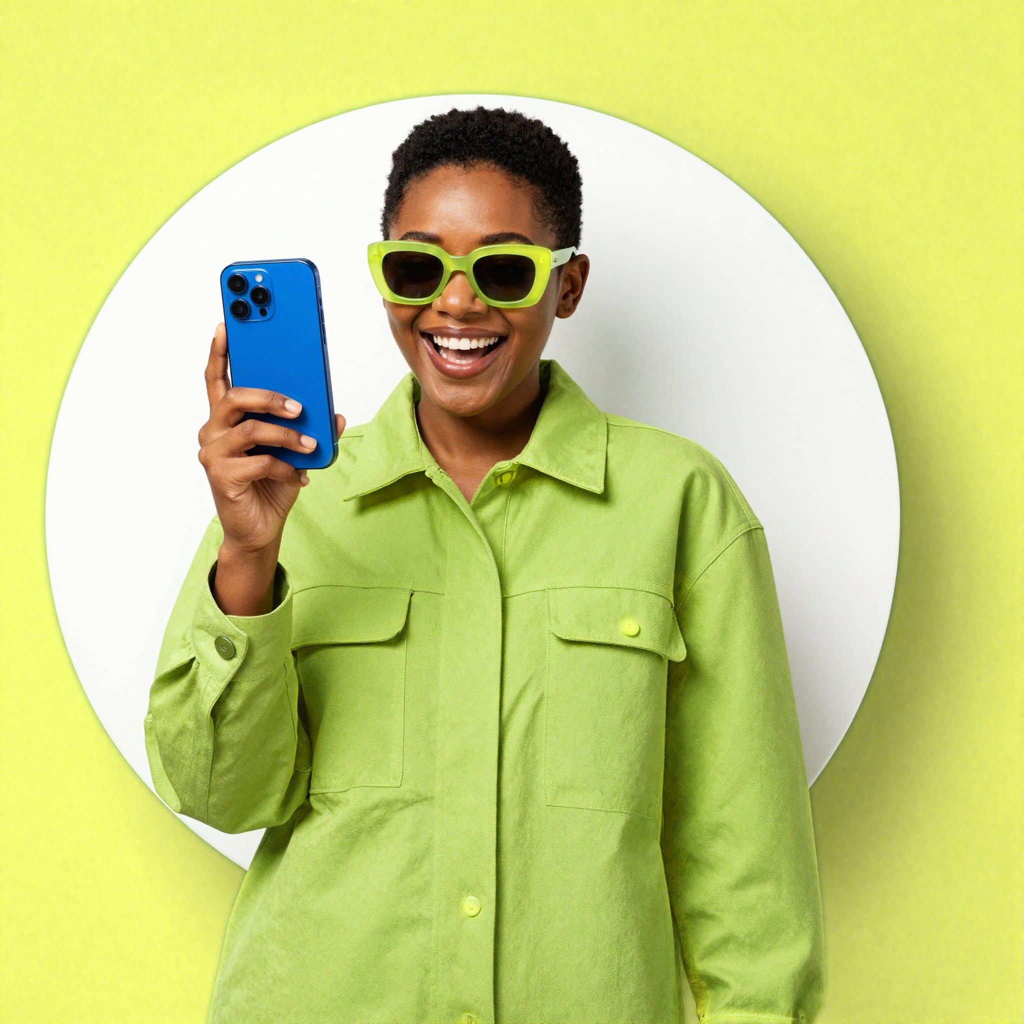 A happy Pecan customer opening her account on her phone